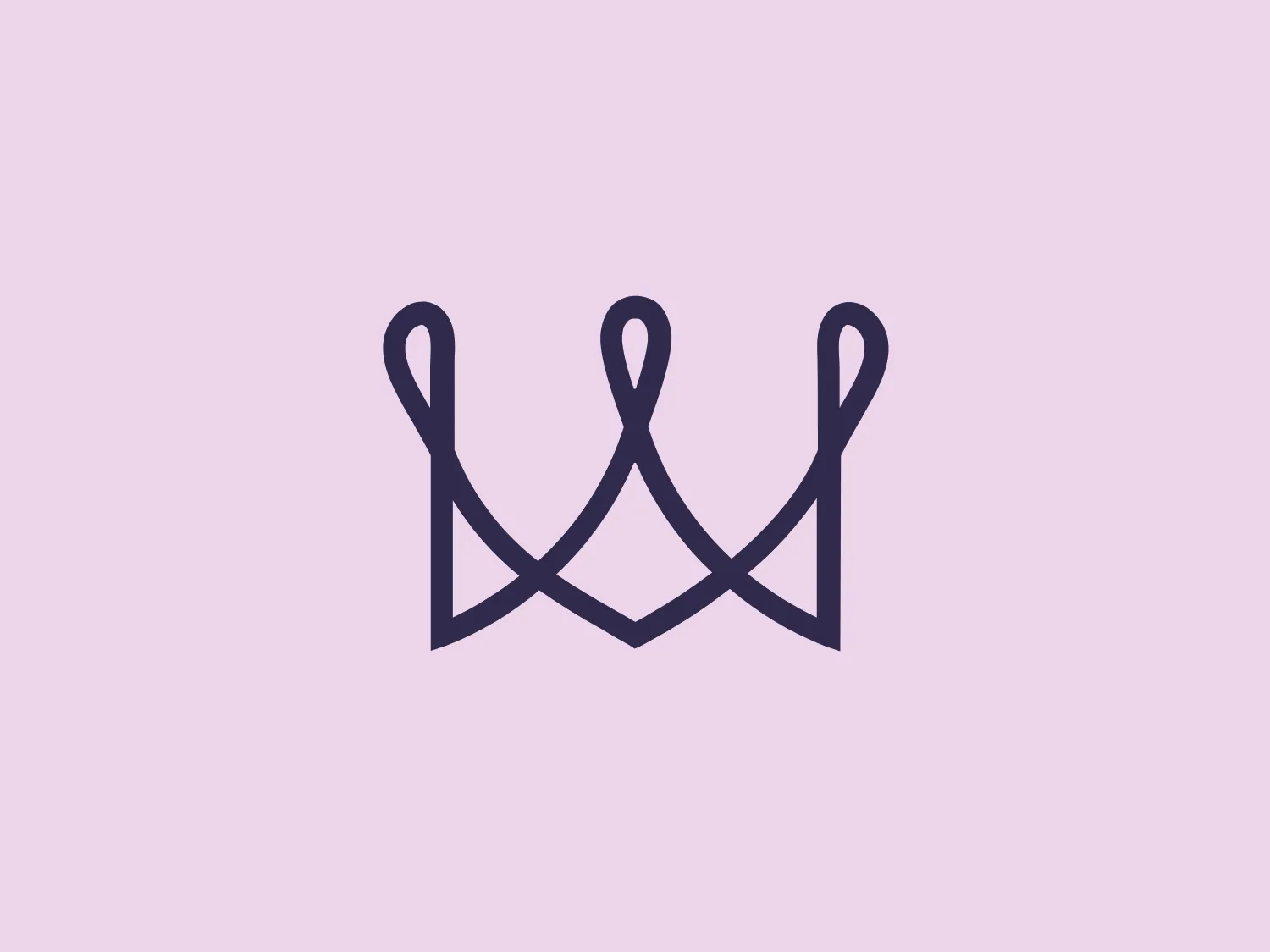 The Warwick logo features a stylized crown created with a series of continuous, fluid lines that form elegant loops and points, reflective of a minimalistic design aesthetic. The Warwick itself is symmetrical, with each side mirroring the other, and the central part rising slightly higher than the rest. The design is geometric, yet the loops add a sense of softness and movement. The color of the crown is a deep purple, which conveys a sense of luxury and regality. The overall look is sleek, modern, and could be associated with high-end brands or services.