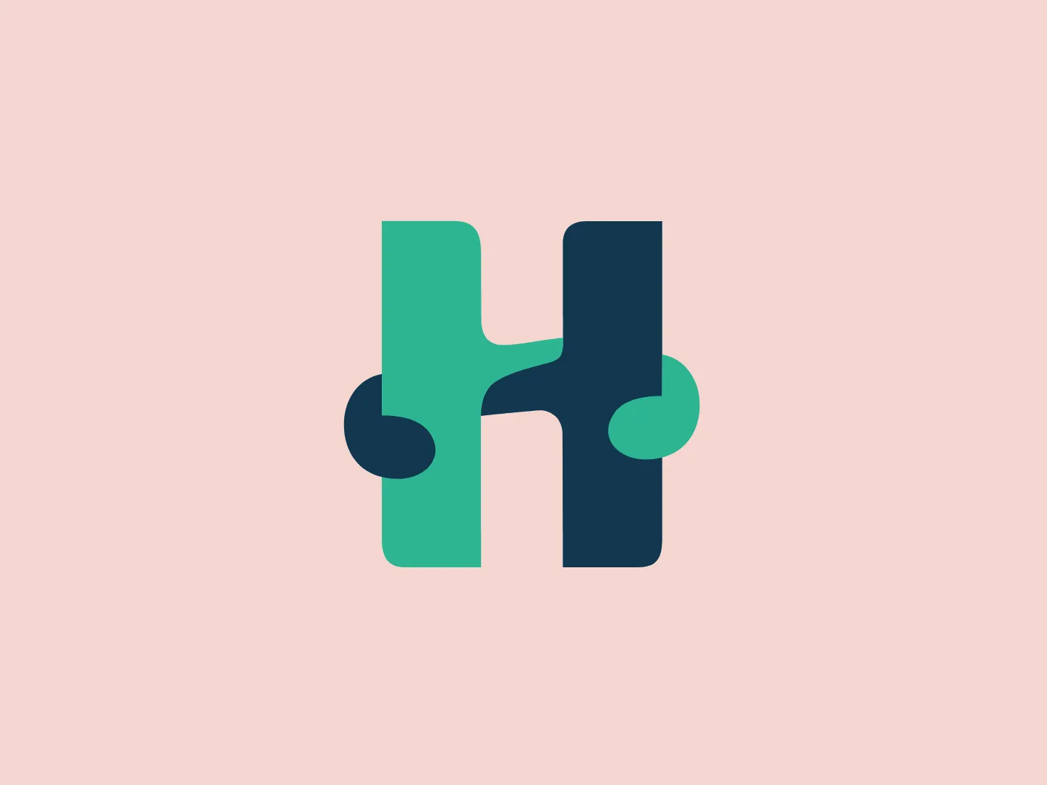 The business logo for HelperChoice showcases a stylized letter "H," with two vertical elements in teal and dark blue. These are connected by two opposing semi-circular shapes resembling clock hands or mechanical cogs, adding a dynamic and interconnected feel. The design is flat, modern, and clean, with rounded terminals to give it a friendly and accessible look.