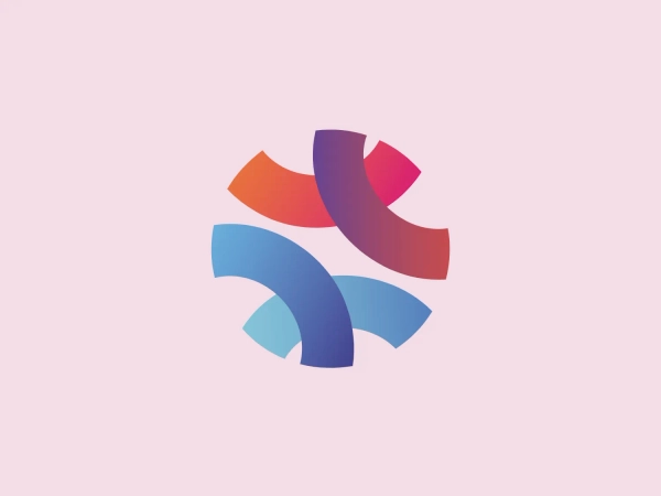 The Orquidea AI logo is a stylized, abstract design featuring four intertwining elements resembling ribbons or waves, creating a dynamic and fluid impression. The colors transition from warm coral-like orange to purplish-red, deep blue, and lighter sky blue, evoking movement and progression. The modern, clean aesthetic is enhanced by a gradient effect that adds depth and a 3D quality. The interplay of colors and forms suggests connectivity and harmony.