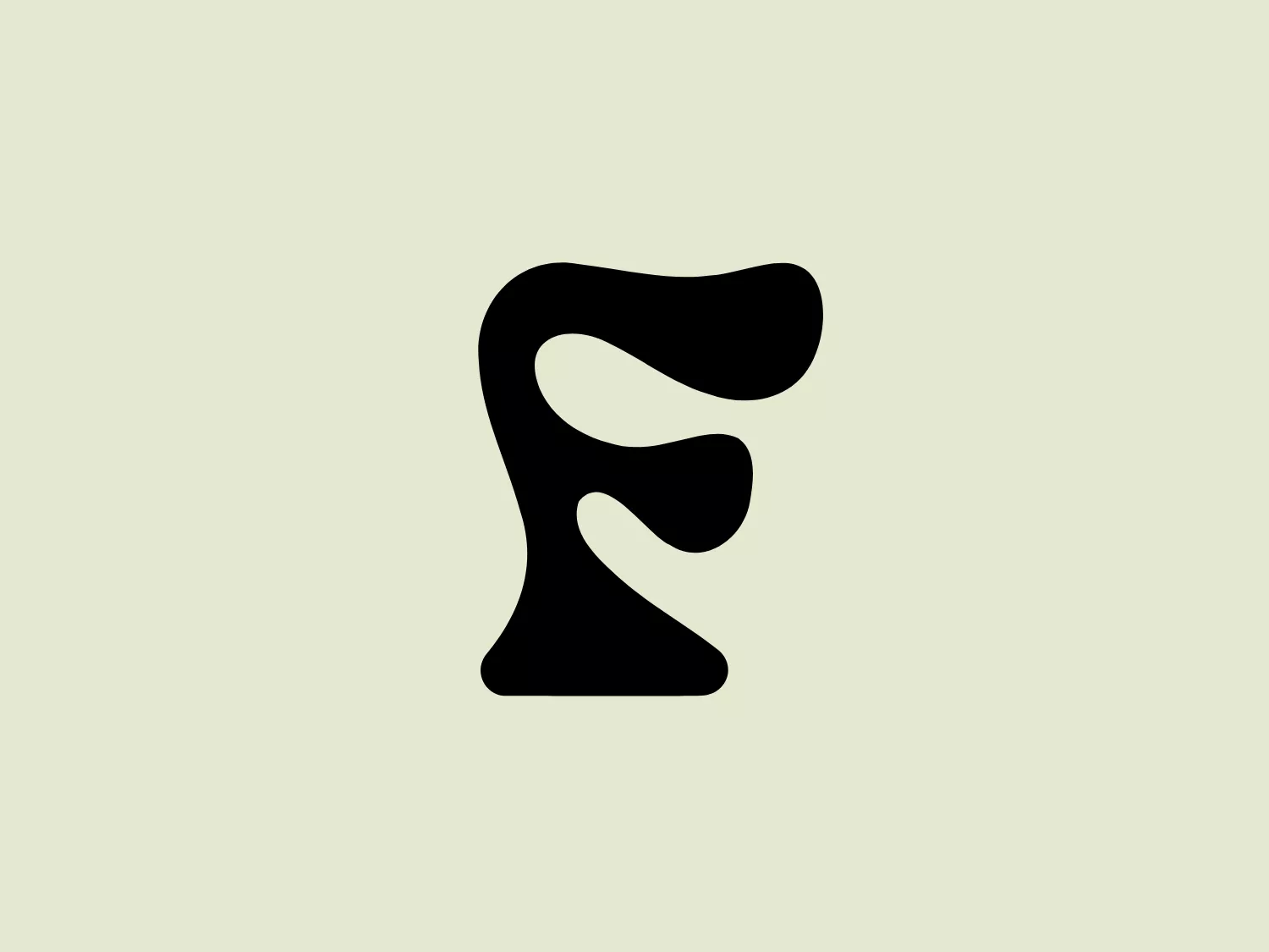 The Fergus logo in the image features an abstract, fluid shape that almost resembles a stylized letter "R" or a dynamic human figure in motion. The design is minimalist and is comprised entirely of black. Its form has smooth curves and twists that suggest a sense of elegance and modernity. No additional elements or embellishments are present, making the logo highly versatile and scalable. The overall aesthetic conveys a contemporary and sophisticated feel, with a focus on form and space.