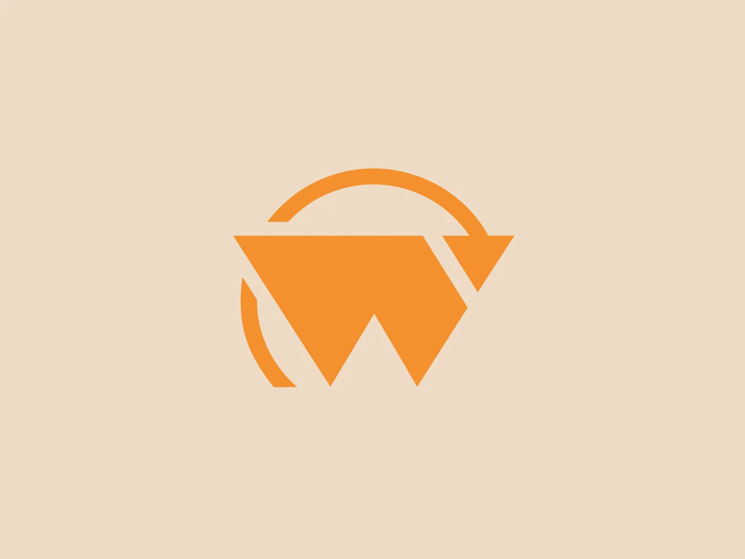 The Walter logo features a simplified, stylized letter 'W' in a vivid orange color. The design consists of two diagonally stacked chevron shapes pointing right, suggesting forward movement or progress. Above the letter form, a smoothly arched line mimics the upper part of a circle, providing a sense of completion and enclosing the chevrons. The overall design presents a modern, clean aesthetic, with the sharp angles contrasting with the gentle curve, creating a dynamic and eye-catching emblem.