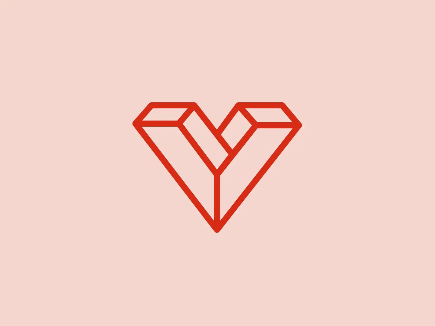 The Vifacto logo features a stylized representation of a heart composed of interconnected geometric shapes resembling angular, extended chevrons. The primary color of the logo is a vibrant and bold shade of red-orange, giving it an energetic and modern look. The design is minimalist and clean, with precise lines and angles that convey a sense of innovation and precision. It would fit well within a tech or design-oriented brand identity. The use of negative space within the shapes helps to create the heart silhouette, demonstrating a clever use of minimal elements to communicate a recognizable symbol of love or passion.