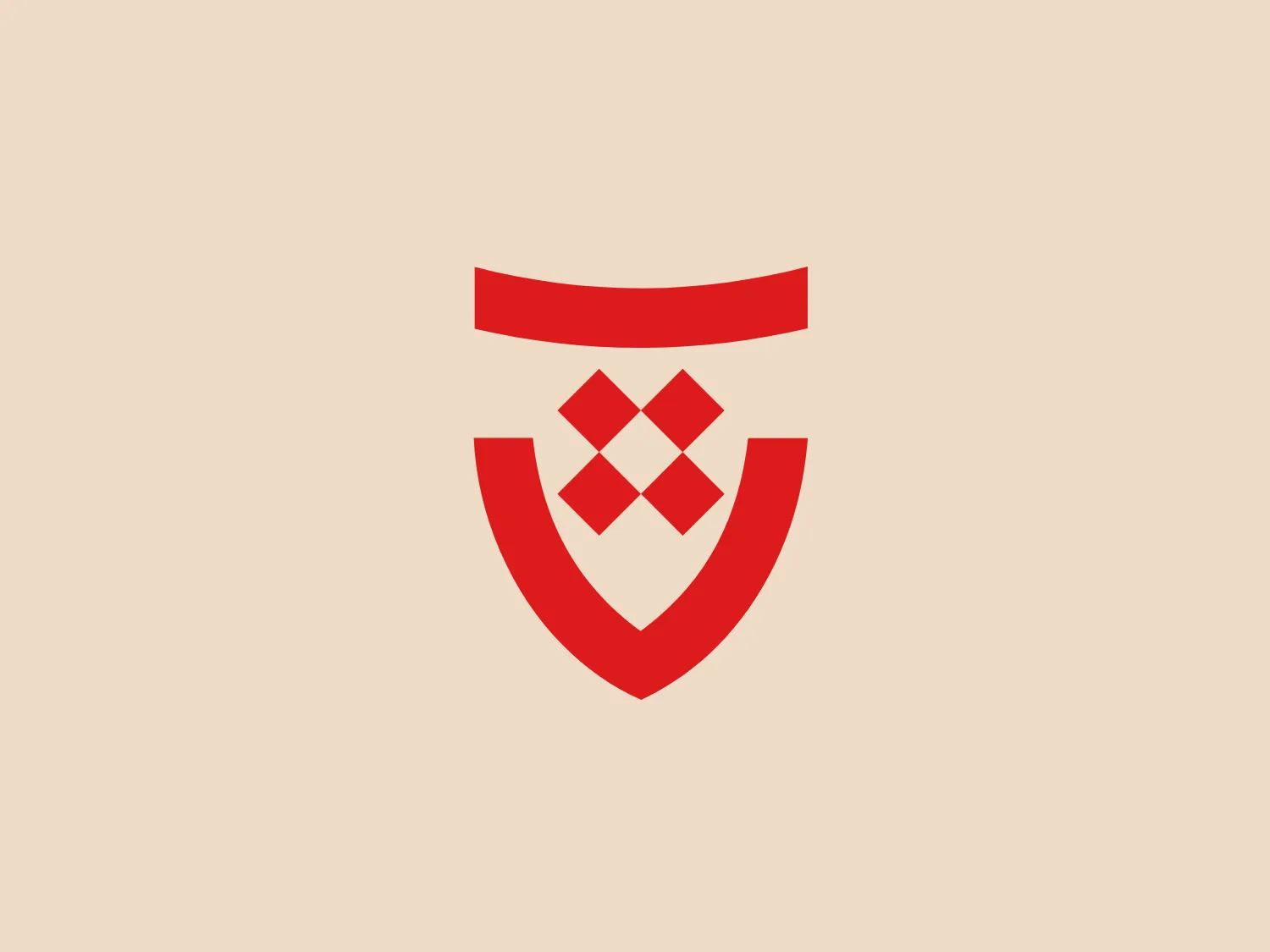 The Ville de Sauvian logo features a shield-like form with a top bar. It incorporates two semi-circular shapes, one creating the top bar and the other forming the body of the shield. Inside the shield, there is a pattern of overlapping diamonds or rhombuses that create a sense of layering and texture. The color scheme consists of a bold red hue, imparting a feeling of strength and confidence. The design embodies a clean, modern, and minimalistic aesthetic, signaling a brand that prioritizes protection, security, or authority. The logo would be best complemented by a light, muted background.