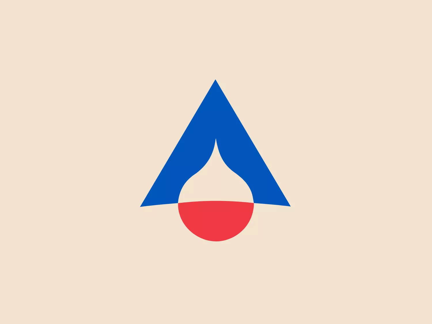 The Acutech logo features a bold, blue triangular shape resembling an arrowhead or a compass, pointing upwards. Inside the triangle is a vivid red, cut-out droplet-like form at the center, creating a strong visual contrast. The modern, minimalistic design with defined edges and a limited color palette gives the logo a versatile and iconic character.