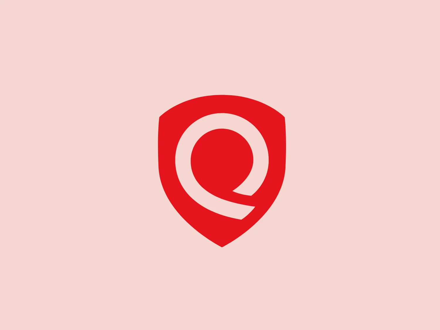 The Qualys logo features a stylized letter "Q" neatly inside a shield shape with a pointed bottom. The design is bold and modern, employing a bright red color akin to #FF0000 for both the letter and the shield, creating a vibrant contrast on a white background. The "Q" is designed with a continuous line that thickens at strategic points to add a sense of dimension and emphasis. The shield conveys a notion of protection or security. The interior of the "Q" loop is partially eclipsed by the shield's border, creating a subtle overlap that adds depth to the design. The logo's aesthetic is sharp, clean, and conveys strength and reliability. Hexcode: #F7DED6
