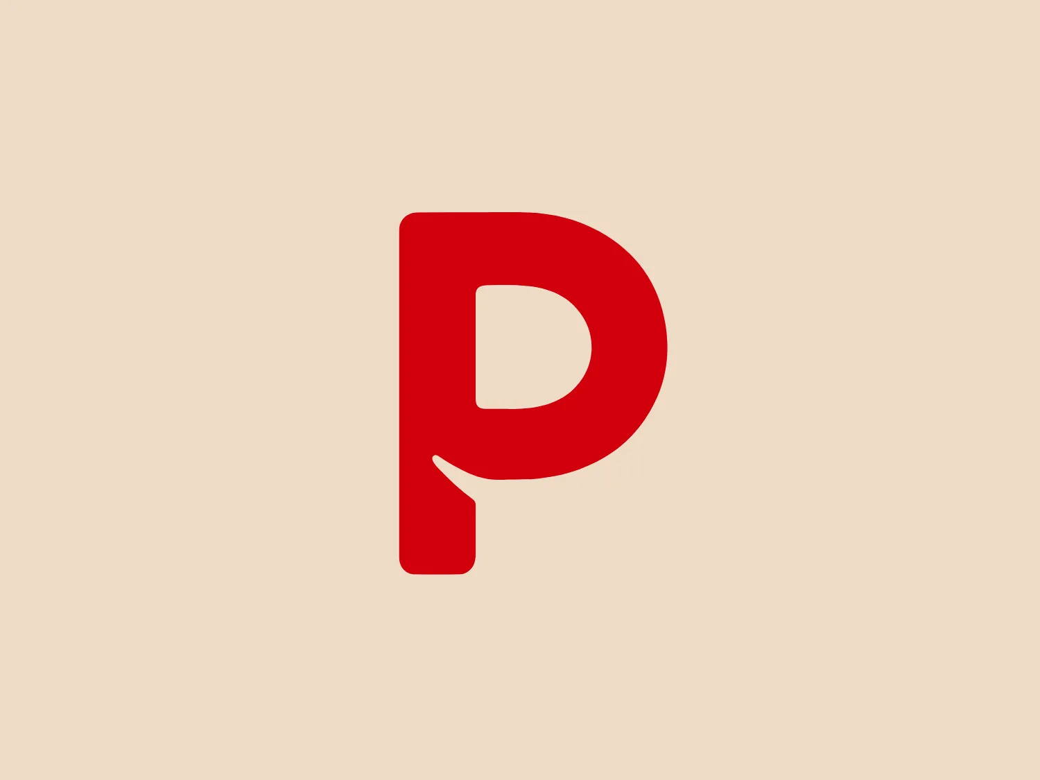 The business name "Pichau" is depicted in the logo as a bold, stylized letter "P" in vivid red. The design boasts modern, smooth curves and a geometric cut on the straight part of the "P," creating a distinctive characteristic. The logo's overall aesthetic is simple yet striking, utilizing negative space within the letterform to evoke a sense of precision and contemporary design. The prominence and saturation of the red color would be complemented by a neutral and soft background.