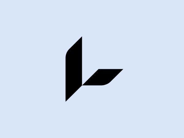 This minimalist logo features a sleek, right-angled design, creating a sense of motion and modern aesthetic with its bold black and white contrast.