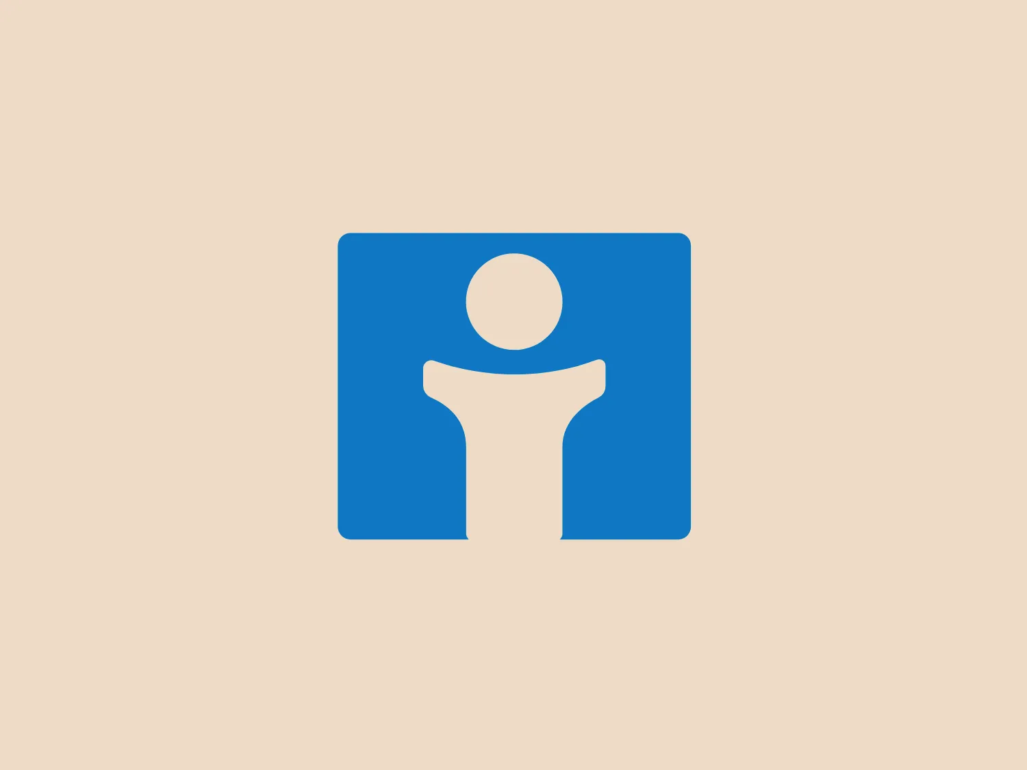 The iThemes logo features a bold, white figure centered against a square blue background. The figure resembles a person with arms extended outwards, signifying openness or victory. The design is modern and minimalistic, using a solid, flat color and clean lines without any gradients or additional embellishments. This iconography could represent human-focused services, accessibility, or community engagement.