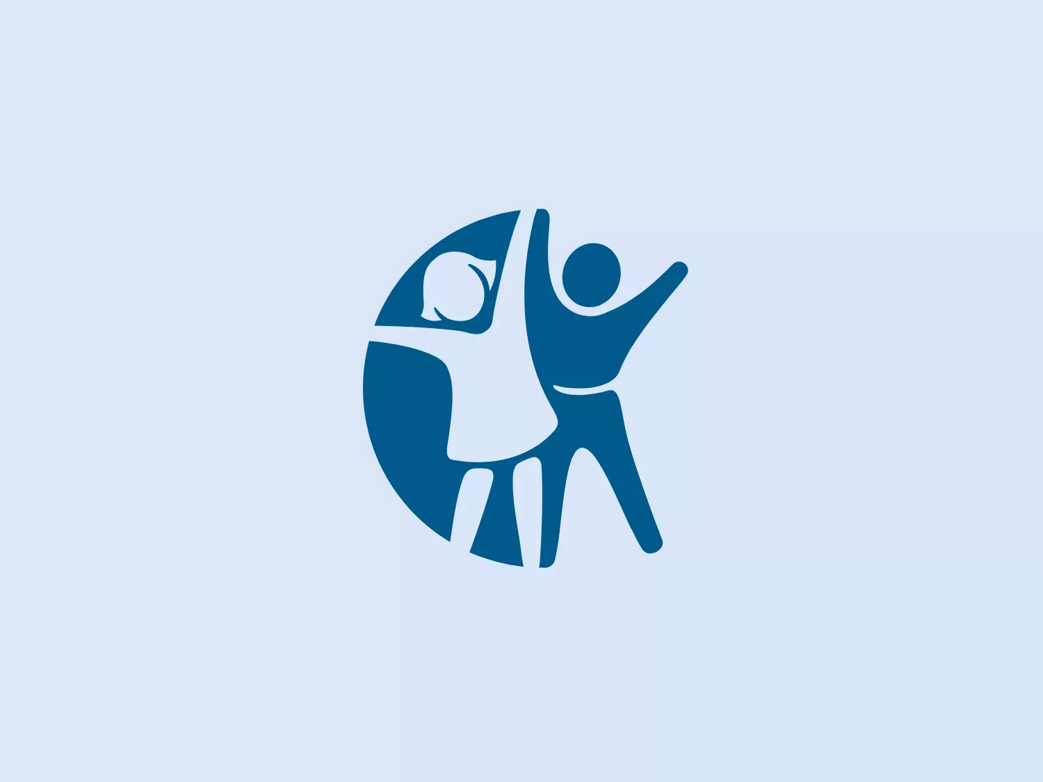 The Cincinnati Children's logo features a stylized representation of two figures within a circle, conveying a sense of unity and support. The figures appear to be in motion, one larger and the other smaller, possibly suggesting an adult and child or a caretaker and dependent dynamic. The design uses negative space effectively, with the figures 'cut out' from the circular background. The color of the design is a deep, vibrant shade of blue, which is often associated with trust, dependability, and professionalism. The logo has a clean, modern aesthetic with its smooth lines and curves, and the shapes are abstract yet convey a clear message of connection and care.