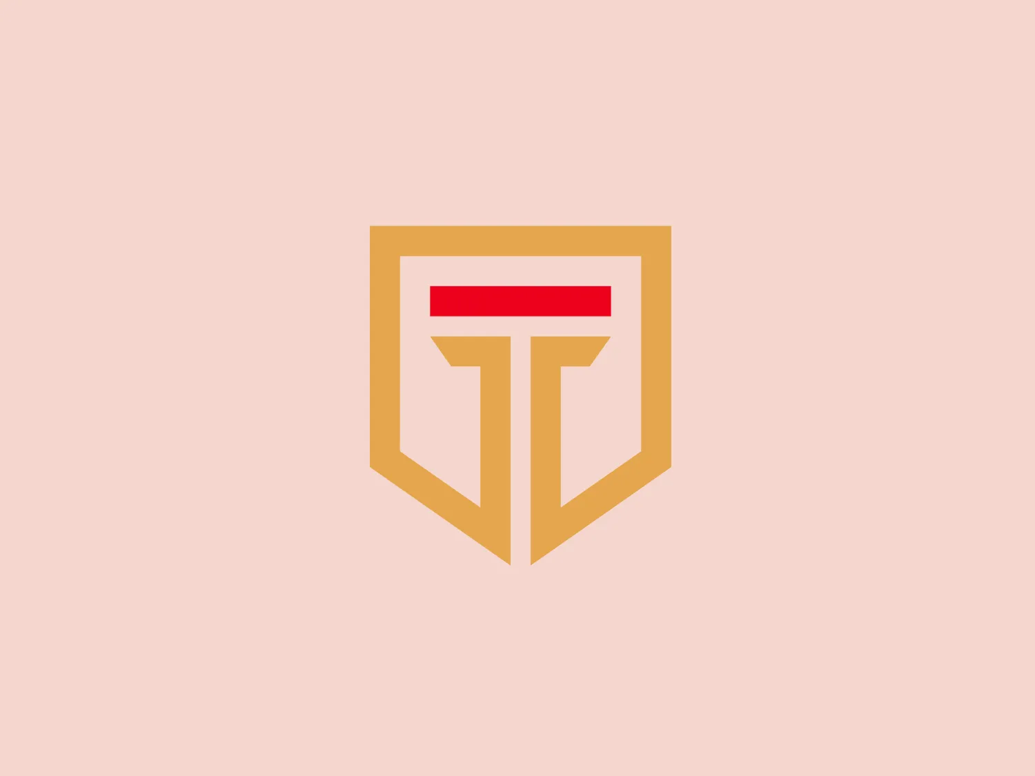 The Taksoo logo features a bold, stylized letter 'T' in a rich golden hue, set against a soft beige shield-like background with sharp edges. The 'T' has a modern, geometric aesthetic with straight lines and pointed corners, giving it a strong and assertive presence. A horizontal red bar tops the 'T', adding a striking contrast to the golden tone. This red element provides a visual anchor and commands attention, emphasizing the letterform. The overall design conveys stability, protection, and a sense of forward-thinking professionalism. Considering the color palette of the logo and the need for a complementary background that doesn't compete for attention, a subtle and light background color would be appropriate.