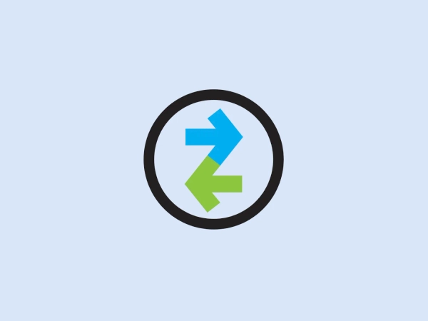 The Zibby logo showcases a stylized depiction of two intertwined arrows within a circle. The arrows move in a clockwise manner, representing movement or recycling. One arrow is vibrant green, while the other is bright blue, both exuding modern and energetic vibes. The contrasting colors symbolize change and interchange. A black circle encapsulates the arrows, providing a sharp contrast that makes them stand out. The overall aesthetic is clean and contemporary, with the arrows' shapes implying dynamic action or circular flow.