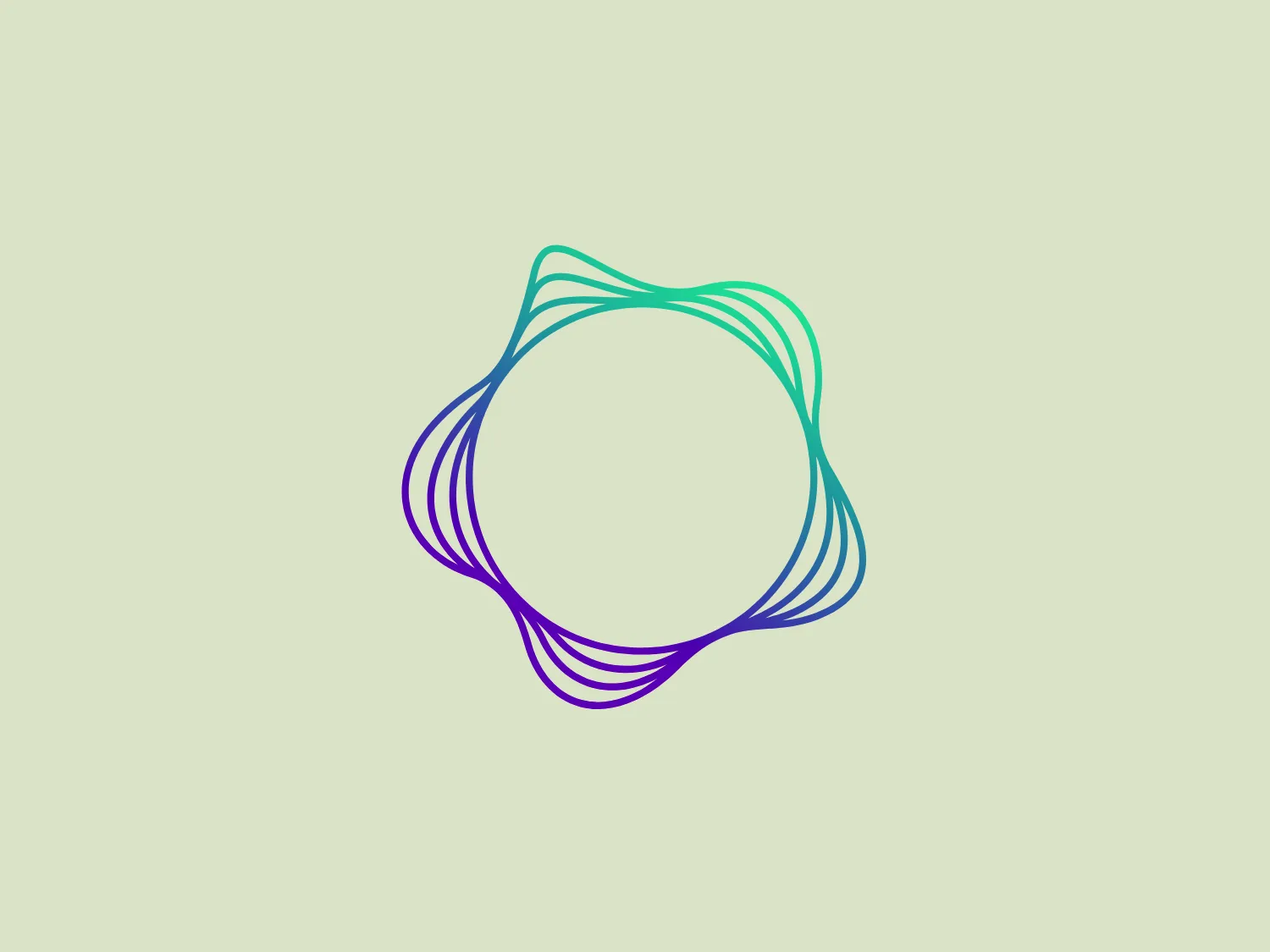 This logo features an abstract design consisting of several continuous, overlapping lines that create a dynamic, fluid shape reminiscent of a blooming flower or an organic form in motion. The lines transition smoothly in color from a deep teal at the top, through shades of blue, to a rich violet at the bottom. This gradient gives the impression of depth and vibrancy. The central part of the Exelon logo is left blank, forming a circular negative space that could be used to feature additional elements or text. The overall aesthetic is modern, sleek, and would likely convey a sense of creativity or innovation.