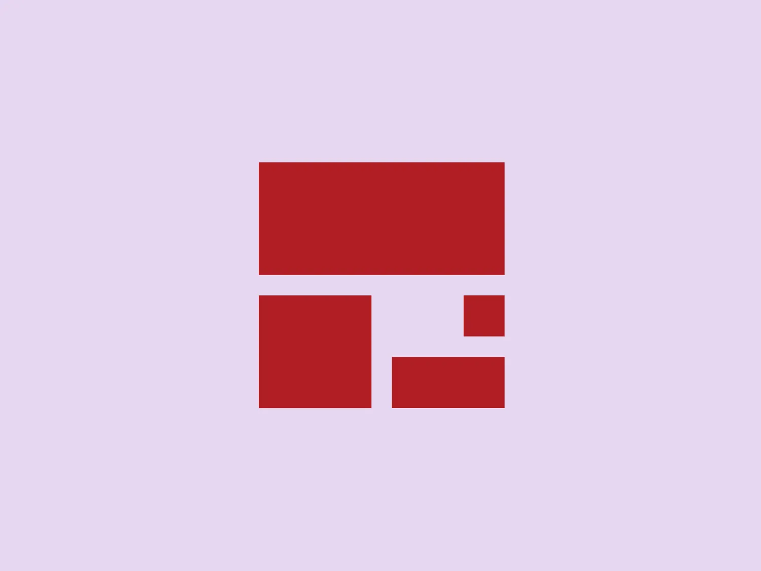 The Granular logo is a minimalist geometric design, consisting of a series of red blocks of varying sizes arranged in a stylized formation. The largest rectangle is positioned on top, running horizontally, while directly below, two smaller rectangles of different sizes are aligned to the left. Adjacent to these is a small square placed toward the bottom right, creating an intriguing negative space between the shapes. The use of a bold, flat red color lends the logo a striking and modern appearance, suggesting it may represent a company or product valuing simplicity, efficiency, or perhaps technological innovation. The clean lines and absence of additional embellishment or text focus the viewer's attention on the symmetry and balance within the design.
