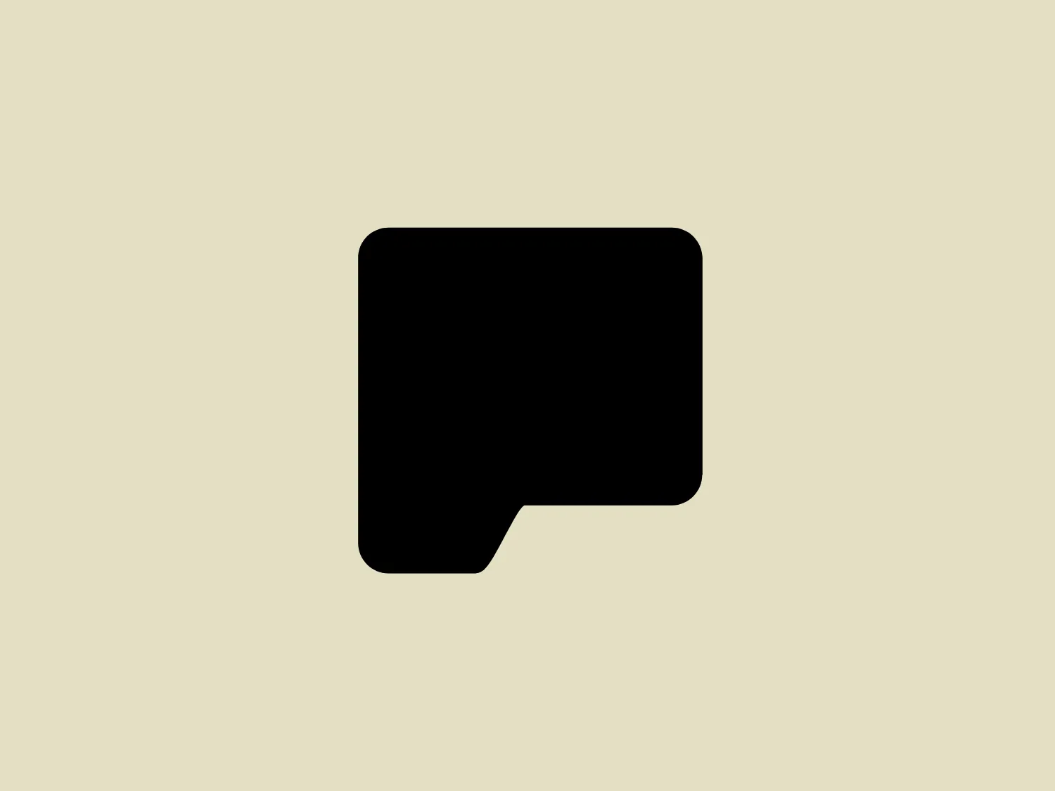The Pollective logo features a simple, black, rectangular speech bubble with a rounded corner on the top left and a deep notch at the bottom right, creating a distinctive, stylized look. The bubble's shape is reminiscent of a chat icon, suggesting communication or dialogue. The solid black color gives it a bold and easily recognizable appearance, and it lacks any additional elements or text, which enhances its universal applicability.