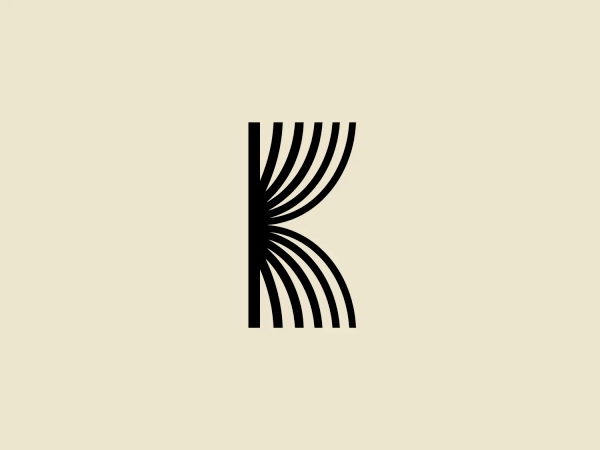 We like the modern, minimalistic "K" logo design with a dynamic and sleek feel, creating a striking visual impact with its simplicity and use of negative space.