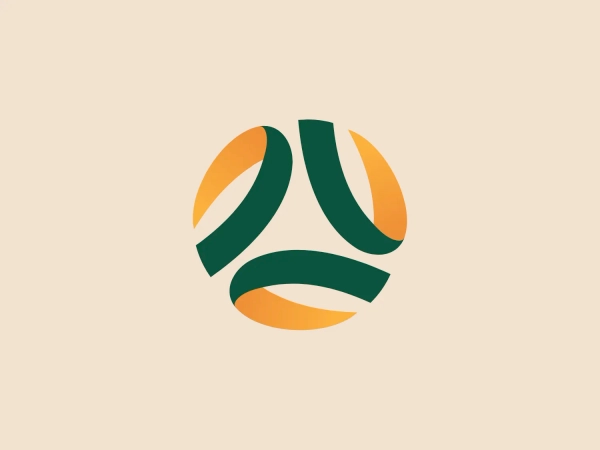 The logo for Football Australia features an abstract design composed of curved shapes that intertwine to create a sense of movement and harmony. The color palette includes a vivid shade of green paired with a burnt orange, giving the design a fresh and dynamic look. The shapes appear to be stylized leaves or petals, suggesting a theme of growth or the natural environment. The negative space created by the interplay of the elements contributes to the overall modern and organic feel of the logo.