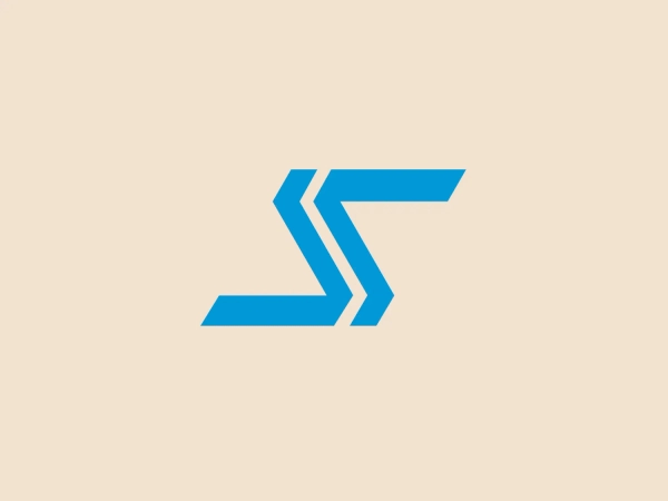 What catches our eye is the sleek and modern design of the letter "S", combining dynamic geometric shapes and varying shades of blue for a sense of depth and contrast.