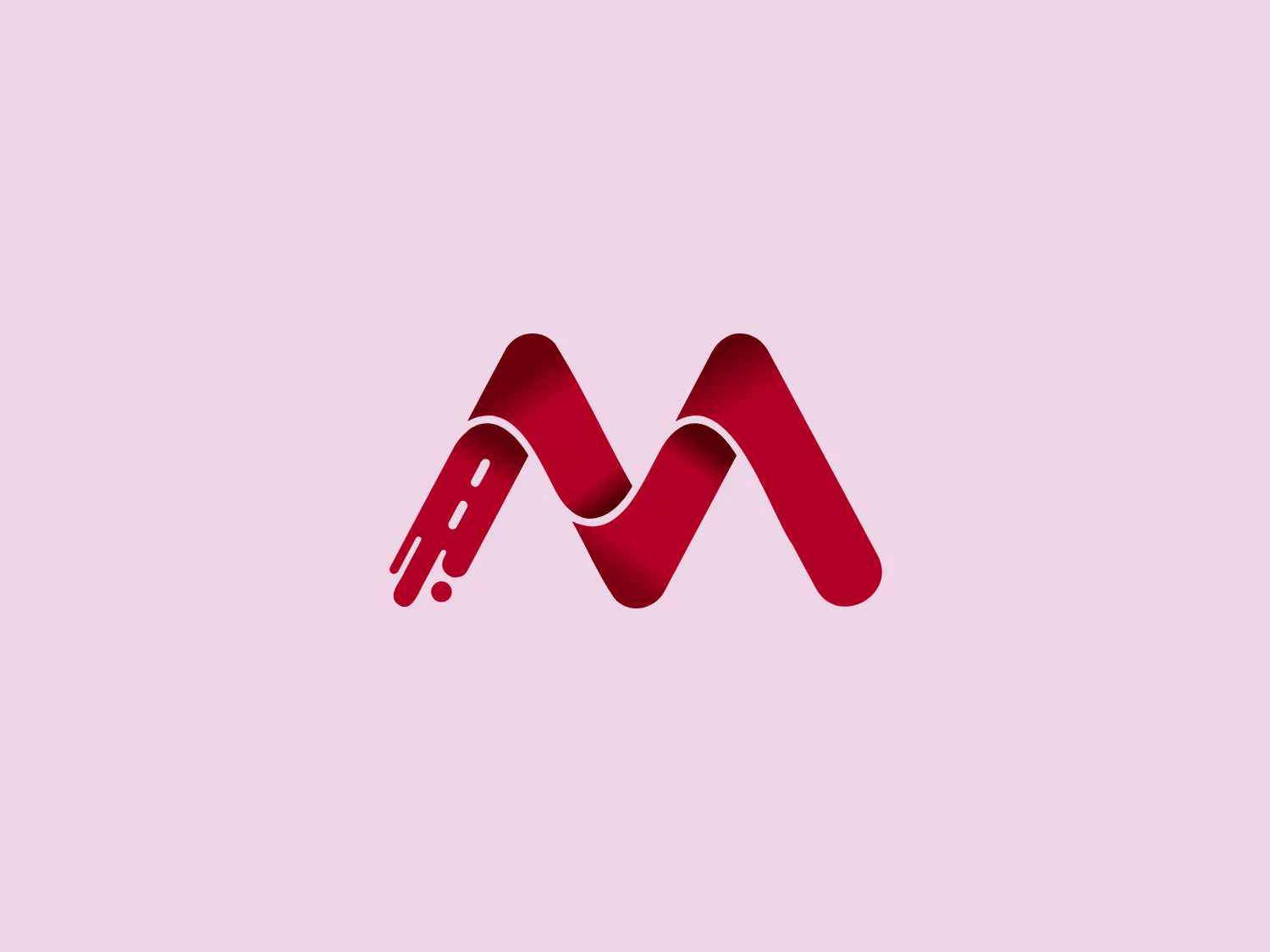 The MacRebur logo features an abstract design that resembles a stylized letter "M" with a dynamic twist. This fluid structure consists of two interconnected, ribbon-like shapes with a gradient of deep red transitioning to a lighter, more vibrant red. The right side of the "M" has a unique detail resembling paint dripping, adding a sense of motion and creativity to the overall design. The forms are smooth with no hard edges, suggesting flexibility and innovation.
