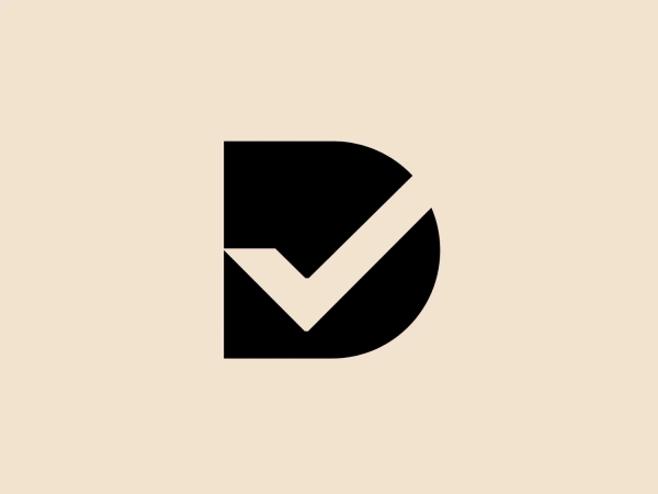 The logo for Good Design Australia showcases a bold, black geometric design. The design incorporates a stylized letter "D" seamlessly integrating a check mark, symbolizing correctness, verification, or completion. Utilizing negative space, the "D" is enclosed within a partial circle or a rounded-corner rectangle, evoking a sense of completeness and minimalistic elegance. The overall aesthetic is modern and clean, with the high contrast of black on a white background. This simple yet effective logo conveys reliability and efficiency.