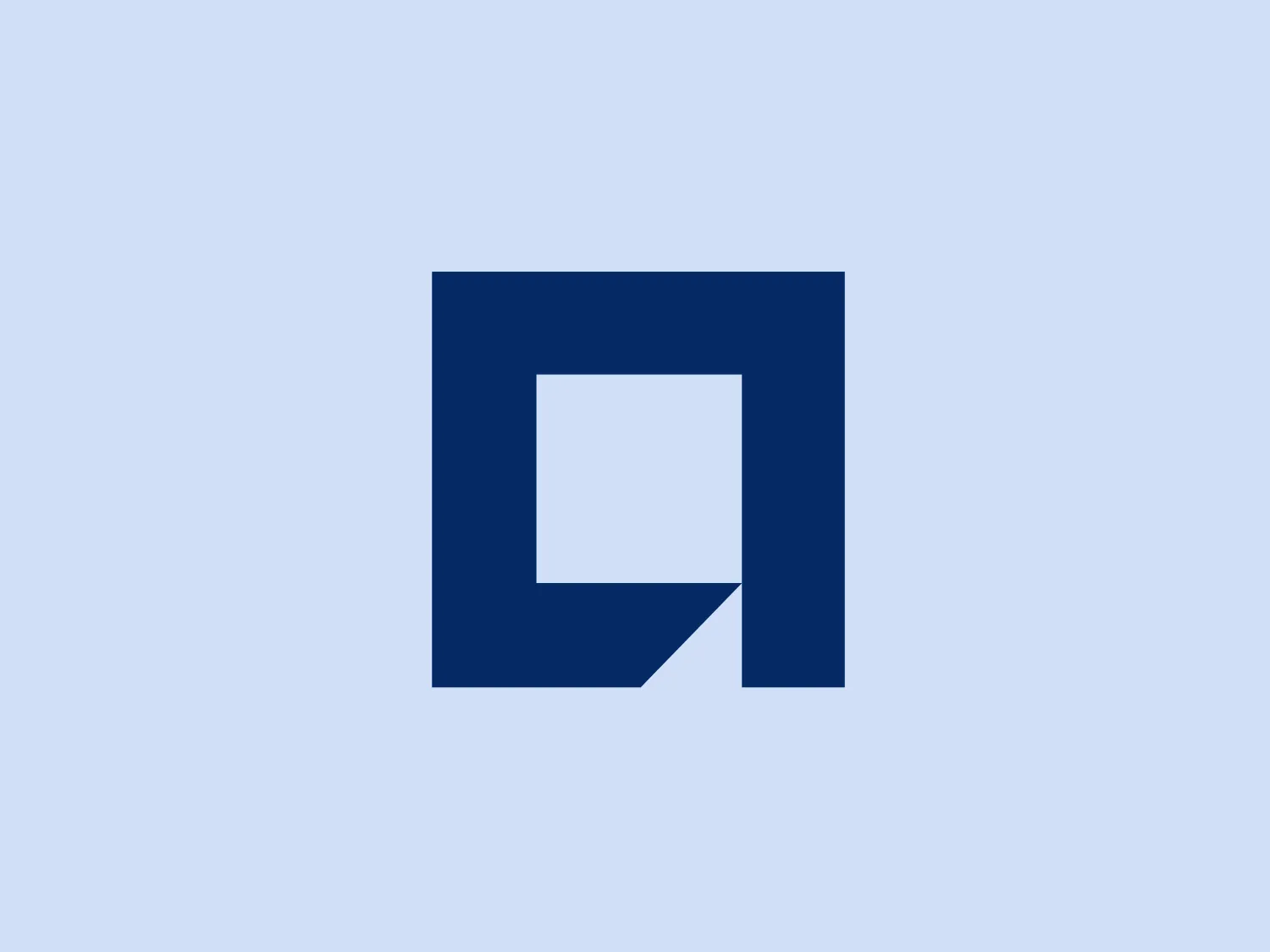 The Acorn Property Group logo features a stark, simple geometric design consisting of a dark blue square with a smaller white square inside, positioned towards the bottom right corner of the larger square. The white square is not completely enclosed; its top and right sides are open, creating a dynamic 'Q' like negative space within the dark blue square. This minimalistic and modern design uses a strong contrast between the dark blue and the white to create a memorable visual impact. The design suggests organization, strength, and openness.