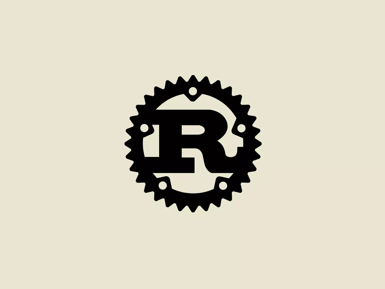 The image showcases a logo with a mechanical and robust design, featuring a bold, black letter 'R' from the business name "Rust" centered within a cogwheel outline. The cogwheel's teeth are evenly spaced along its perimeter, providing a sense of precision and industry. The 'R' itself is stylized with sharp, angular cuts and recesses that create visual depth and suggest durability. The logo emits a vibe that is both technical and strong, possibly indicative of a company in manufacturing, engineering, or automotive sectors. The monochromatic color scheme gives it versatility and a modern look.