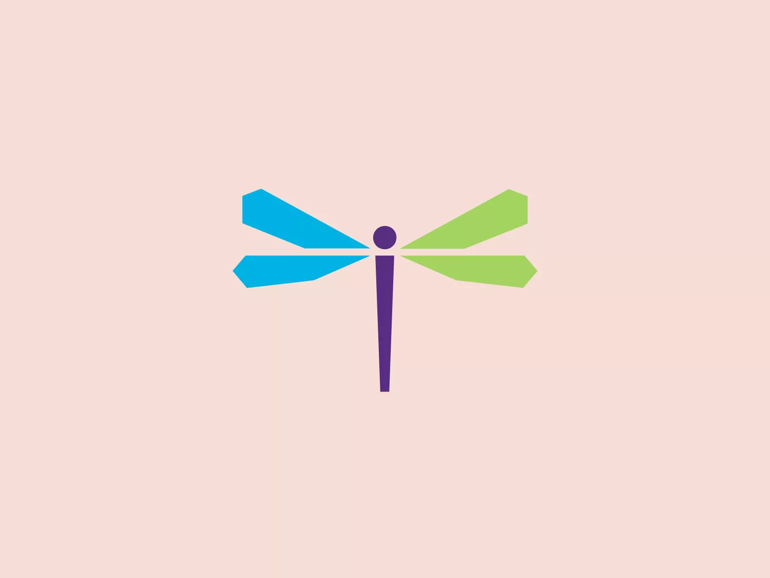 The logo for Intrado features a stylized representation of a dragonfly created with geometric shapes. The central body segment is a deep purple color, with upper wings in bright cyan blue and lower wings in vivid lime green. The dynamic parallelogram shape of the wings conveys motion and lightness. This modern, clean design suggests transformation and nature, while the use of flat colors without gradients gives it a versatile and contemporary feel.