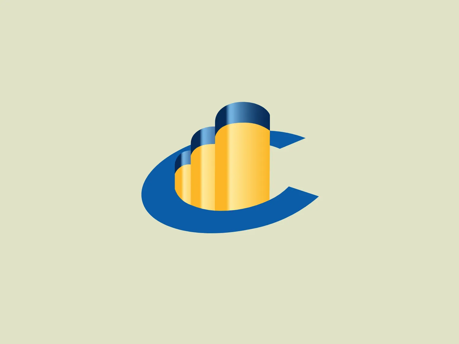 The Costa Cruises logo features a modern and sleek design with stylized geometric shapes. Three-dimensional cylinder shapes with gradient shades of yellow are stacked in a dynamic arrangement, depicting growth or progress. These cylinders are enclosed within a swooping, ribbon-like element in a deep shade of blue, suggesting movement or an encompassing nature. The design exudes a professional and forward-thinking vibe, making it suitable for a finance or technology business. The gradient effects add a sense of depth, making the logo pop.