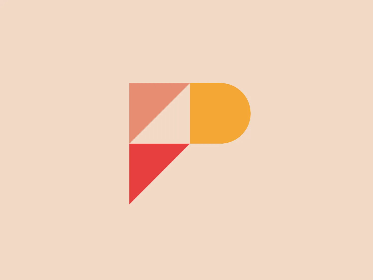 The Pinpoint logo is comprised of modern and minimalist geometric shapes, featuring a partial circle in mustard yellow (#F4E0D1), a vibrant coral triangle (#F7DED6), and two trapezoids in muted peach (#F8DED9) and white. The arrangement of these shapes forms a stylized letter "P," with clean composition, flat colors, and sharp edges creating a contemporary aesthetic. The logo would be best complemented by a subtle and light-toned background. Hexcode: #ECE4CF