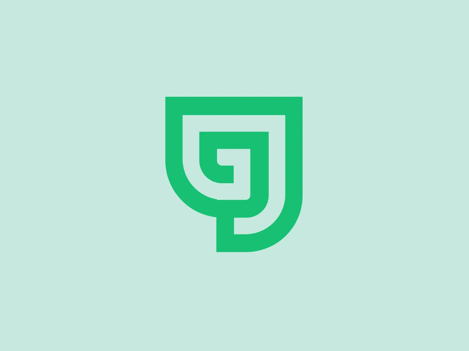 The Gravity Jack logo features a stylized shield composed of geometric shapes forming a layered, maze-like pattern. The bright, monochromatic green palette gives it a modern and vibrant feel, with negative space cleverly forming an abstract letter 'G'. The design exudes a tech-savvy, secure, and strong brand aesthetic, likely indicating protection or stability as part of its branding message.