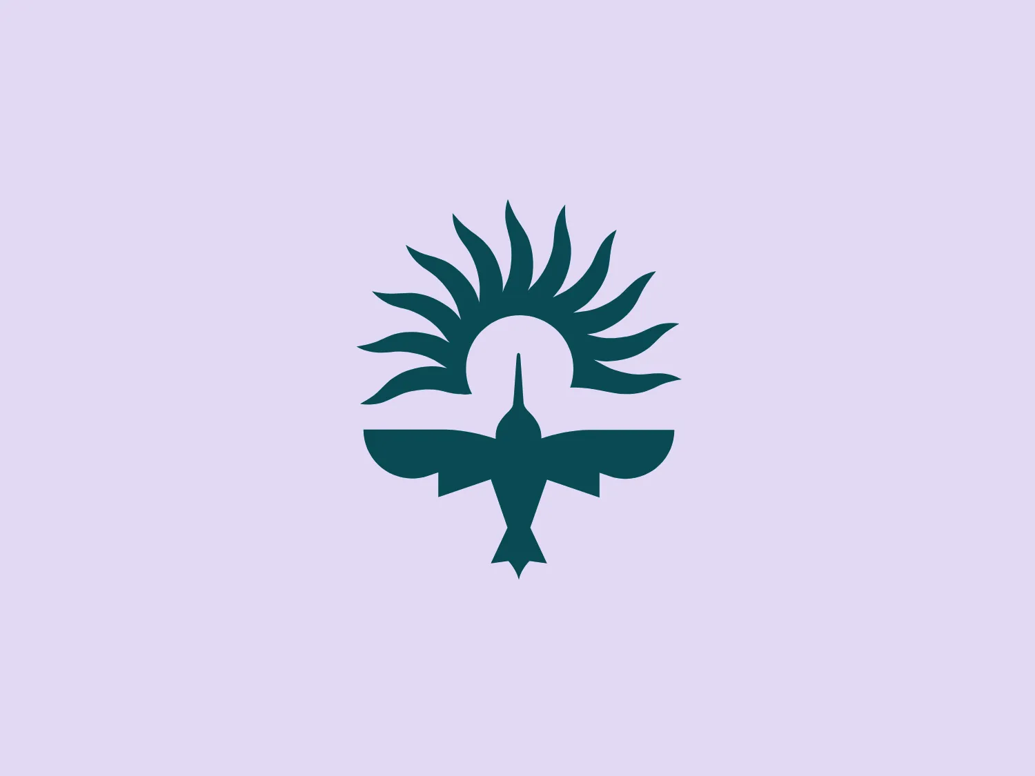 The Thorntail logo portrays a stylized bird, resembling a phoenix or dove in mid-flight with uplifted wings. The bird is deep teal with smooth, flowing lines creating a sense of movement and grace. The long, pointed tail adds dynamism, while flame-like tips on the wings suggest rebirth or peace. The minimalist yet powerful design conveys a message of tranquility and rebirth.