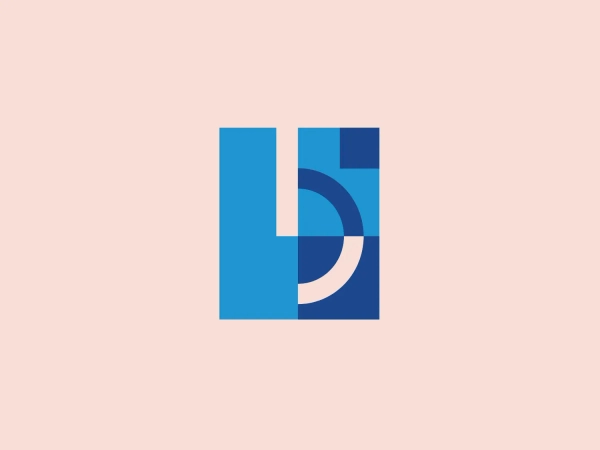 The Biogaran logo features a bold and modern design with two main elements interlocking. It consists of a deep blue square with a lighter blue, stylized letter 'b' on the right side that also suggests a number ‘5’ when combined with the negative space in the center. The use of gradients creates a 3D effect and adds depth to the design. The edges of the characters are sharply cut, which contributes to the sleek and contemporary aesthetic of the logo.