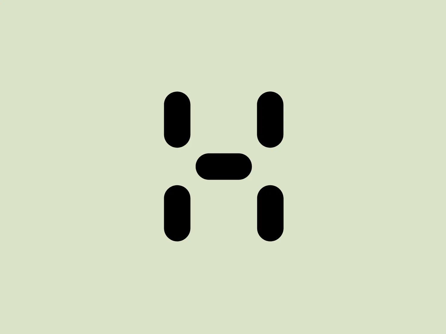 The Haglöfs logo features a stylized arrangement of five geometric shapes, reminiscent of a human face or digital character. It consists of two vertical rectangles representing eyes, a horizontal rectangle for a unifying feature, and a shorter horizontal rectangle creating a mouth. Below this, two further vertical rectangles mirror the "eyes," suggesting a sense of balance or legs. The design is presented in solid black, giving it a stark, modern, and minimalist aesthetic, with evenly spaced shapes conveying simplicity and order.
