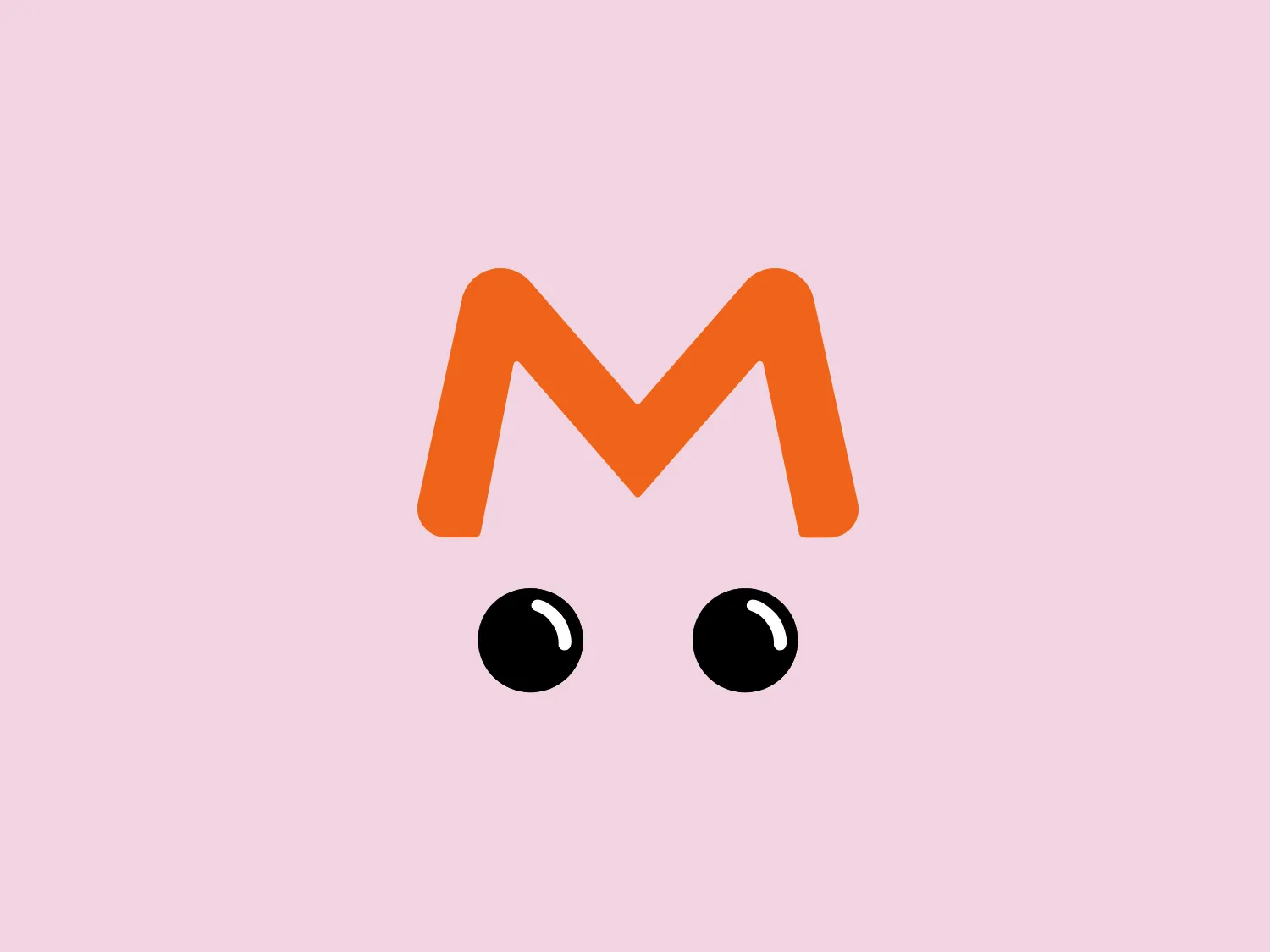 The Multilandia logo features a bold and vibrant uppercase letter 'M' in orange, creating stylized eyebrows for a lively and dynamic feel. Below, two solid black circles serve as eyes, giving the logo a simplistic yet expressive character. The design is modern, clean, and minimalistic with a playful twist, making it easily identifiable. The creative use of negative space and geometric shapes contributes to its approachable look.
