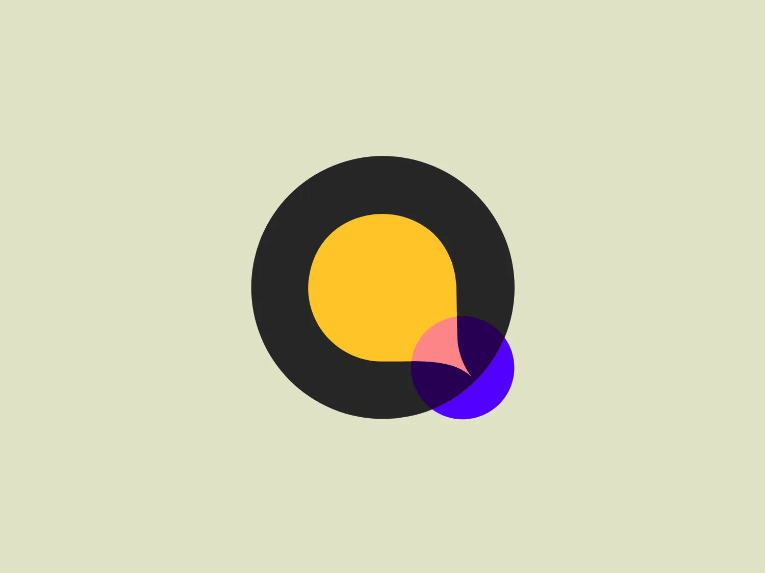 The Quest Studio logo features a large black circle with a yellow partial circle inside, offset to the upper left, evoking a sense of an eclipse or an object in orbit. A smaller circle, split between pink and purple, appears at the bottom right, overlapping both the yellow circle and the black background, creating a visual of depth and interconnectivity. The design aesthetic is contemporary, with bold colors and simple geometric forms. The palette uses vivid, yet harmonious colors that suggest creativity and innovation.