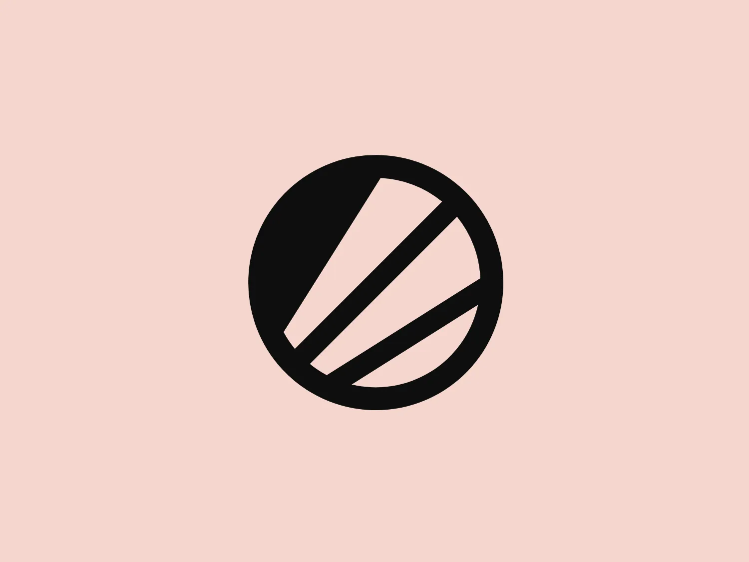 The Electronic Sports League logo features a bold, black circular emblem with three white diagonal stripes that create an asymmetrical abstract design. The stripes are evenly spaced and cut across the circle's entire diameter, resembling the forward slash symbols in a slanted configuration. The clean lines and stark contrast of white against black give the logo a modern and dynamic feel. The shapes are simple yet striking, and the overall aesthetic is minimalist with an impactful visual presence due to the contrast.