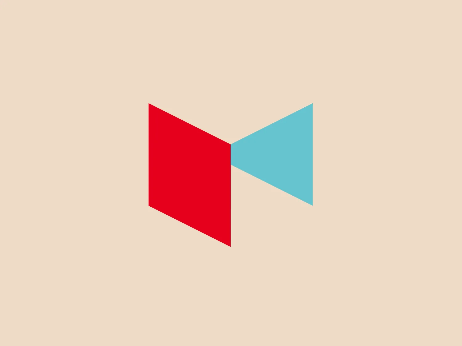 The Mackey Mitchell logo is comprised of two flat, geometric shapes arranged in a stylized manner. A vibrant red square tilted to rest on one of its corners, giving the appearance of a diamond, is combined with a pale blue equilateral triangle with its base aligned horizontally. The two shapes connect at a single point, creating a sense of forward movement. The overall aesthetic is minimalistic and modern, with a clean, clear use of negative space that suggests simplicity and elegance. The stark contrast between the warm red and cool blue adds to the visual impact of the design.