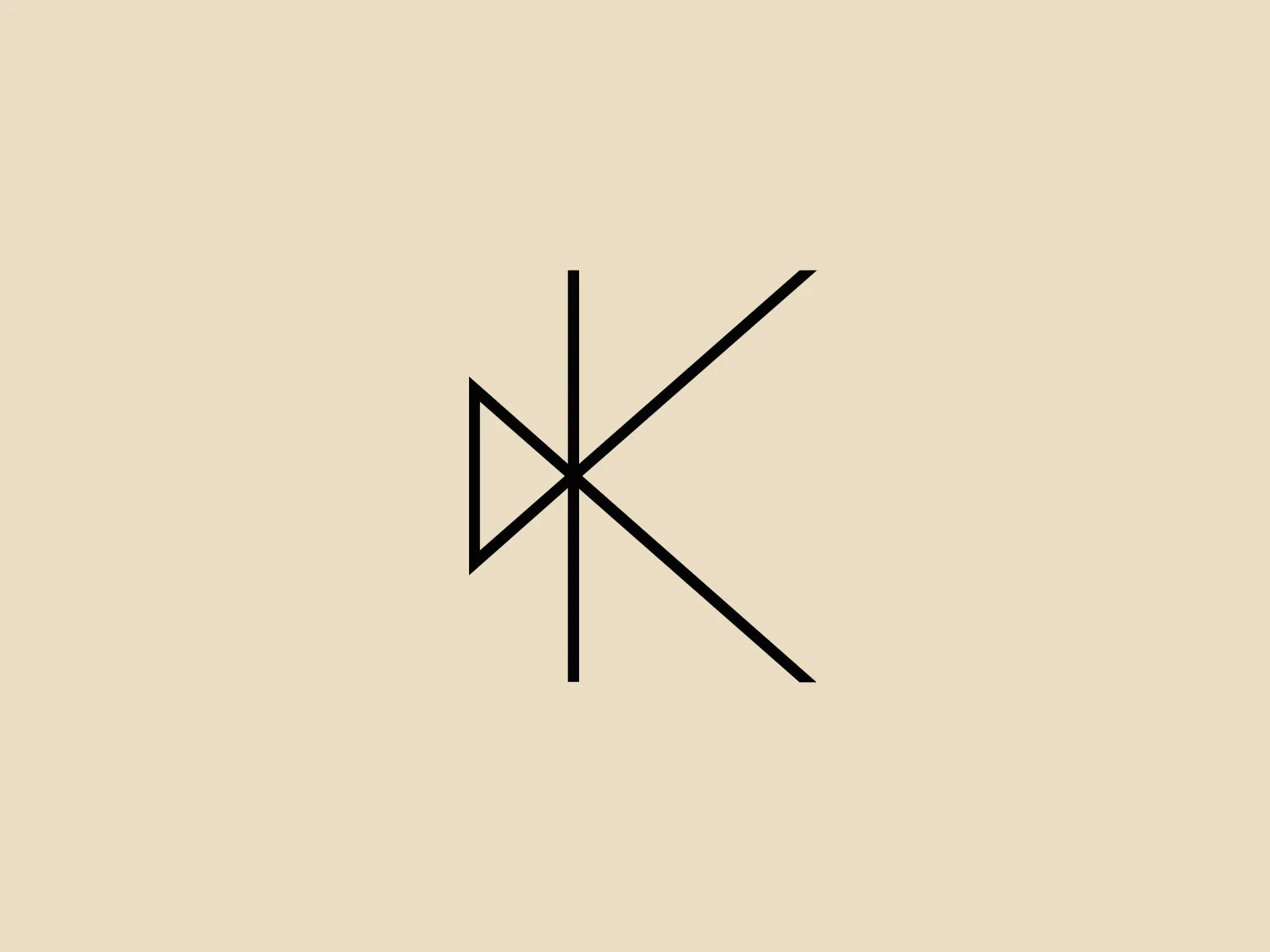 The Keim Cycles logo appears as a stylized letter "K" constructed from intersecting straight lines. Composed of bold, black lines, the design creates a modern and minimalist aesthetic. Its geometric structure lends itself to representing precision or a technological theme. The lines converge towards the left, with one vertical and two diagonal lines intersecting at different points, forming asymmetrical sections that evoke movement and dynamism.