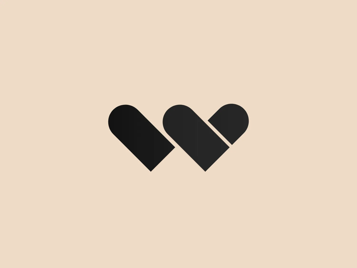 The logo for Winni consists of two shapes that form an overlapping heart, resembling pills or capsules. The left half is deep purple (#6A328D), and the right half is vivid pinkish-red (#EC008C). The design is modern and clean, with a clear emphasis on health or pharmaceutical themes suggested by the pill shapes. Gradients give the shapes dimension and a sense of motion or merging. The light background complements the logo without overwhelming the design. Hexcode: #F2E2D0