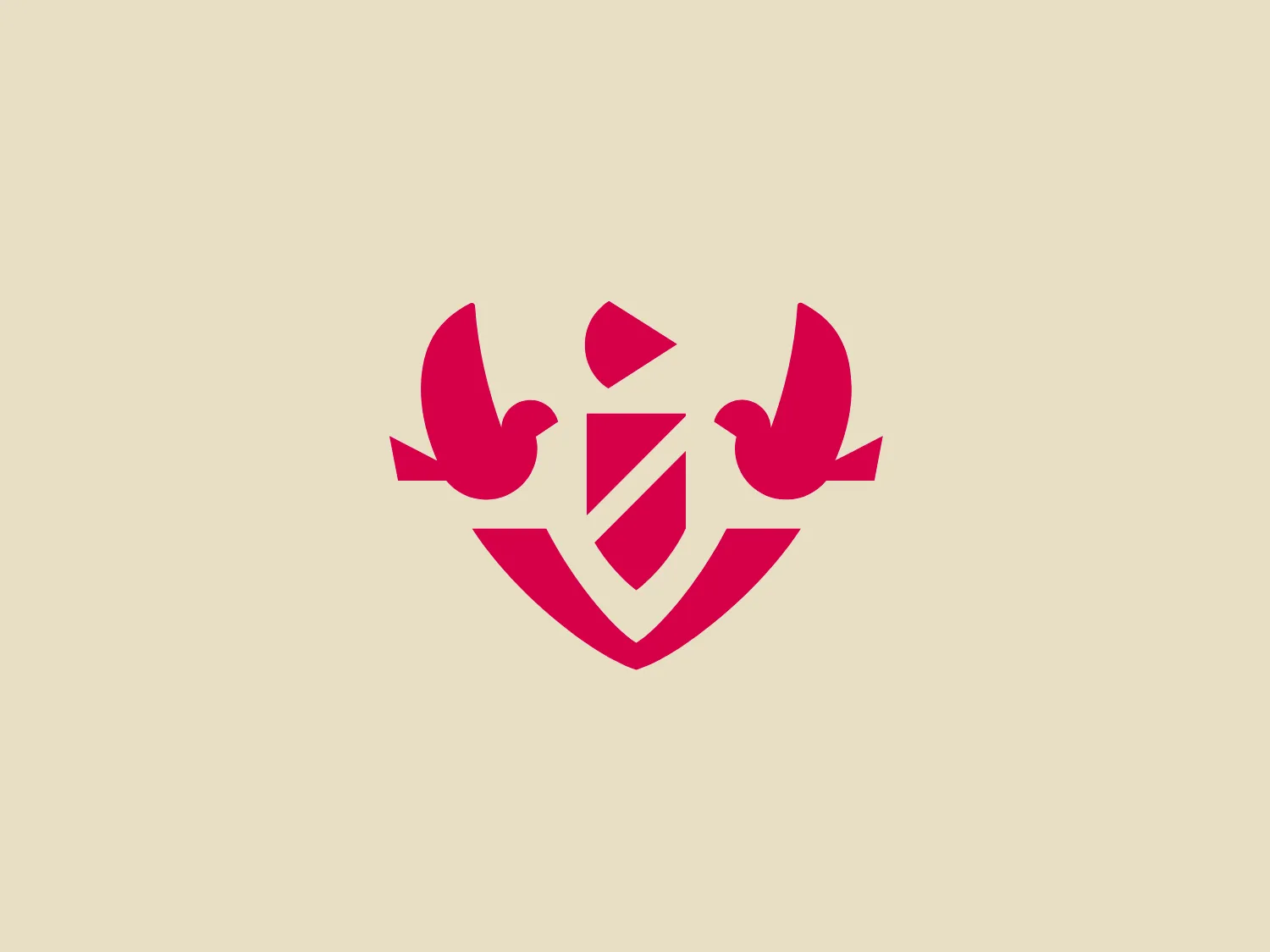 The Ville de Villejuif logo features a stylized design with two mirrored abstract birds in a dynamic, ascending pose on either side of a shield-like central element. Composed of geometric shapes, the shield element suggests motion or transformation. The bold magenta hue imparts a sense of energy and modernity, exuding a vibe of empowerment, protection, and upward momentum.