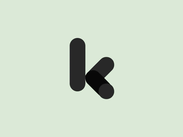 What catches our eye is the bold and modern design of the overlapping shapes, creating an abstract "K" and a dynamic feel with a sleek color gradient.