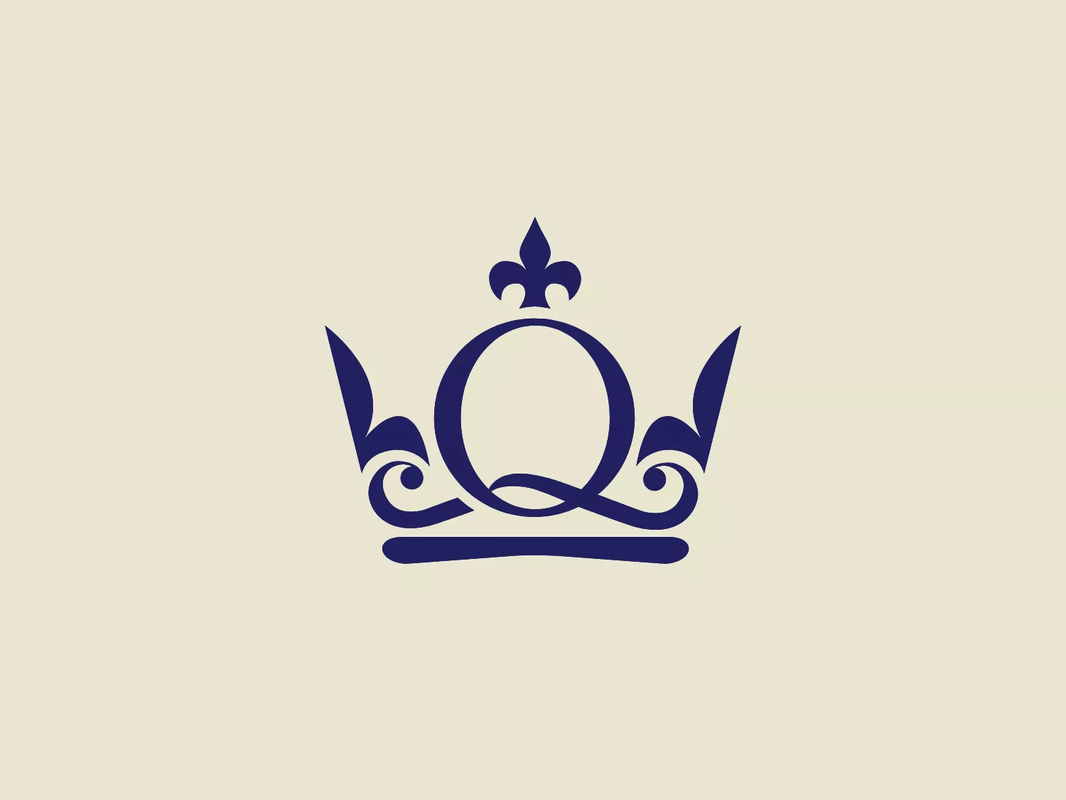 The logo for Queen Mary University is a highly stylized representation of a crown, depicted in a deep and solid shade of blue. It features a circular motif at the center, flanked by two upward-pointing, symmetrical, and ornate elements suggesting the image of a royal crown with a sense of modernity. Above the central circle, a smaller, decorative element, akin to a fleur-de-lis, adds a touch of regal finesse. The base of the design is grounded by a flowing, scroll-like form that gives the impression the crown is resting upon it. This visual identity combines classic royal imagery with a contemporary and elegant twist, suitable for a modern brand that wishes to convey sophistication and nobility. The use of negative space within the design elements enhances the visual impact of the logo.
