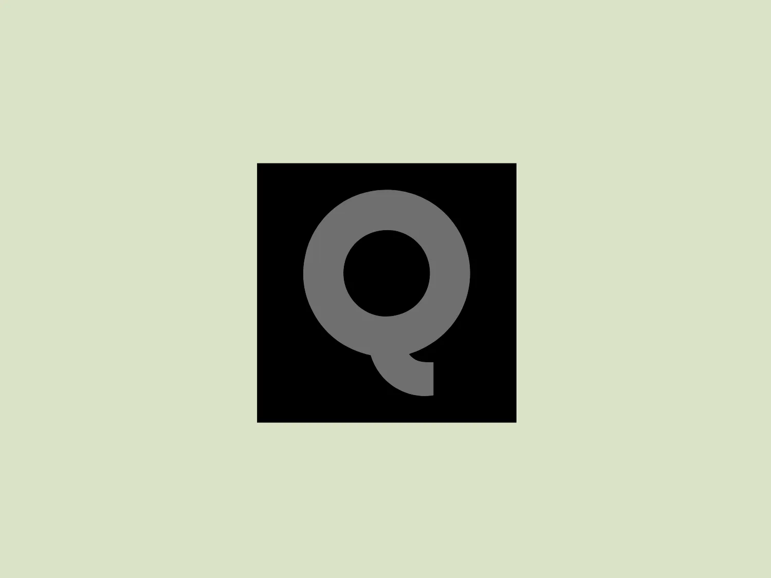 The Quiznos logo features a stylized letter "Q" depicted in a vibrant, electric lime green color. The "Q" has a modern and minimalist design, with the tail of the letter curving inward rather than extending outward as in traditional fonts. The overall shape of the "Q" is bold and sans-serif, with smooth curves and a circular hollow at the center of the letter. The color contrast is striking with the "Q" set against a solid black square background that frames the shape effectively and gives it a prominent presence. Given its simplicity and boldness, a background that does not distract from the logo would be ideal.