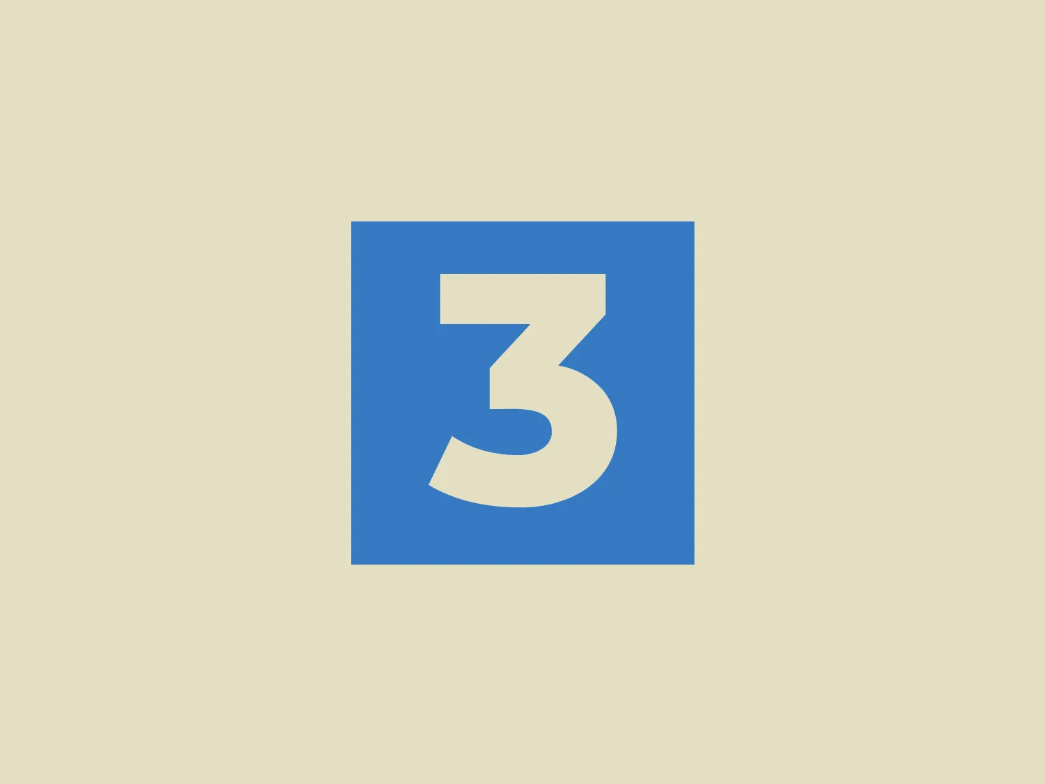 The BNT 3 logo features a white numeral "3" centered within a square with rounded corners. The "3" is styled in a clean, sans-serif typeface with slightly curved edges, creating a modern and friendly appearance. The square has a solid, medium shade of blue, providing strong contrast with the white figure for enhanced visibility and impact. The minimalist design and single color usage make it versatile and easily recognizable.