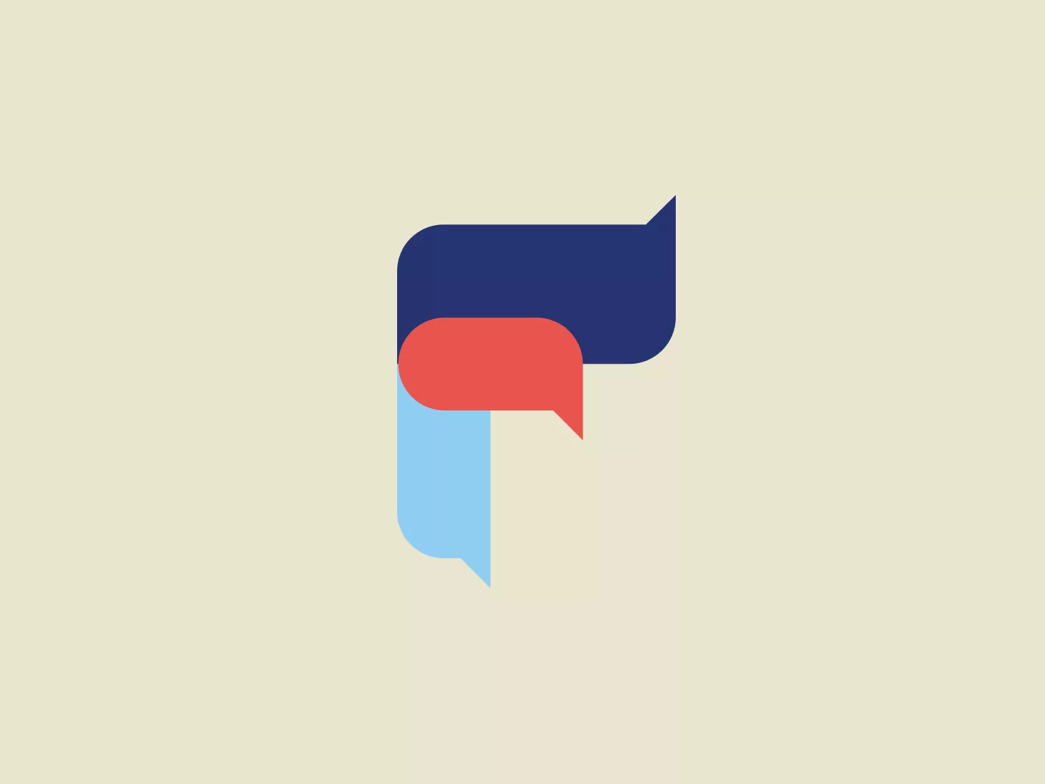 The Fith logo features a stylized letter 'F' formed by three overlapping shapes with rounded edges. The top navy blue rectangle is complemented by a crimson red semicircle intersecting the middle, and a sky blue shape resembling a flag or a bookmark for the bottom bar. The design is modern and minimalistic, effectively using negative space and color overlapping to create the letter 'F'. This bold and dynamic logo incorporates primary and secondary colors.