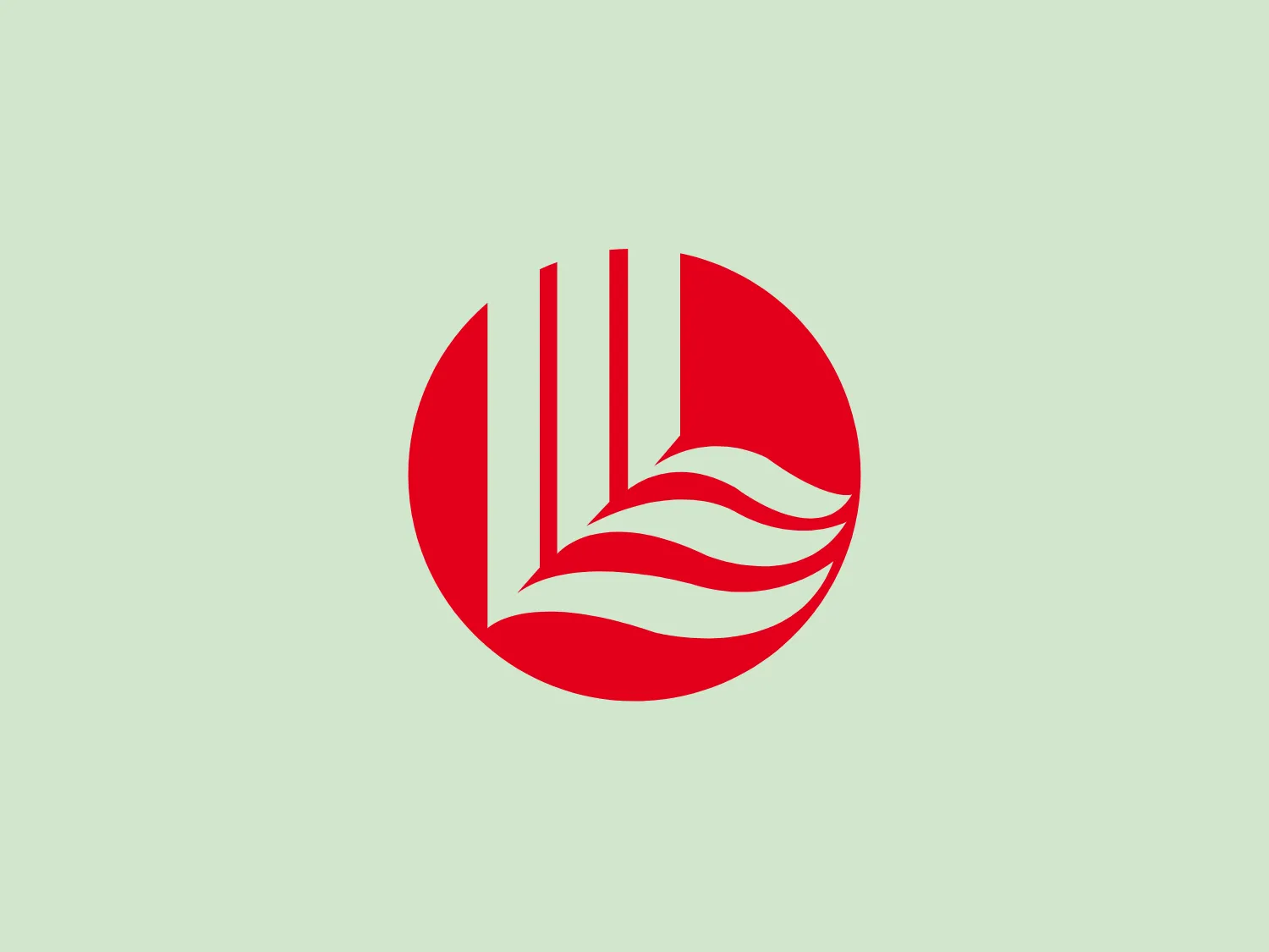 The Lotte logo showcases a vibrant red circular background with a stylized white emblem representing motion or a dynamic natural element. The emblem includes three white lines of varying lengths and a curved shape resembling a wing or leaf, conveying a sense of fluidity and forward movement. The minimalist yet vibrant design is suitable for a brand that values energy, nature, or speed.