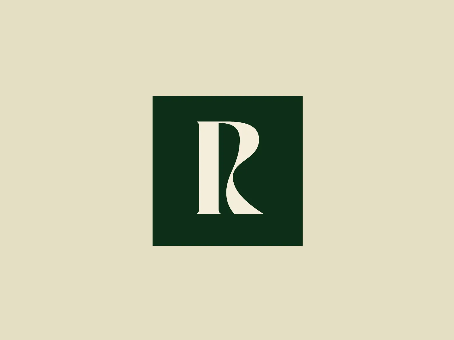The Reshape Clinic logo presents a stylized, serif capital letter "R" centered in a solid square background. The "R" is elegantly designed with thin and thick stroke variations, giving it a classic and prestigious look. Its thick downstroke contrasts with the delicate, sweeping curves of its leg and serif, which implies movement and refinement. The color of the "R" is a soft cream or off-white, which stands out against the deep green, almost forest green, of the square. The overall aesthetic is one of simplicity, elegance, and professionalism, with a color scheme that suggests stability and growth.