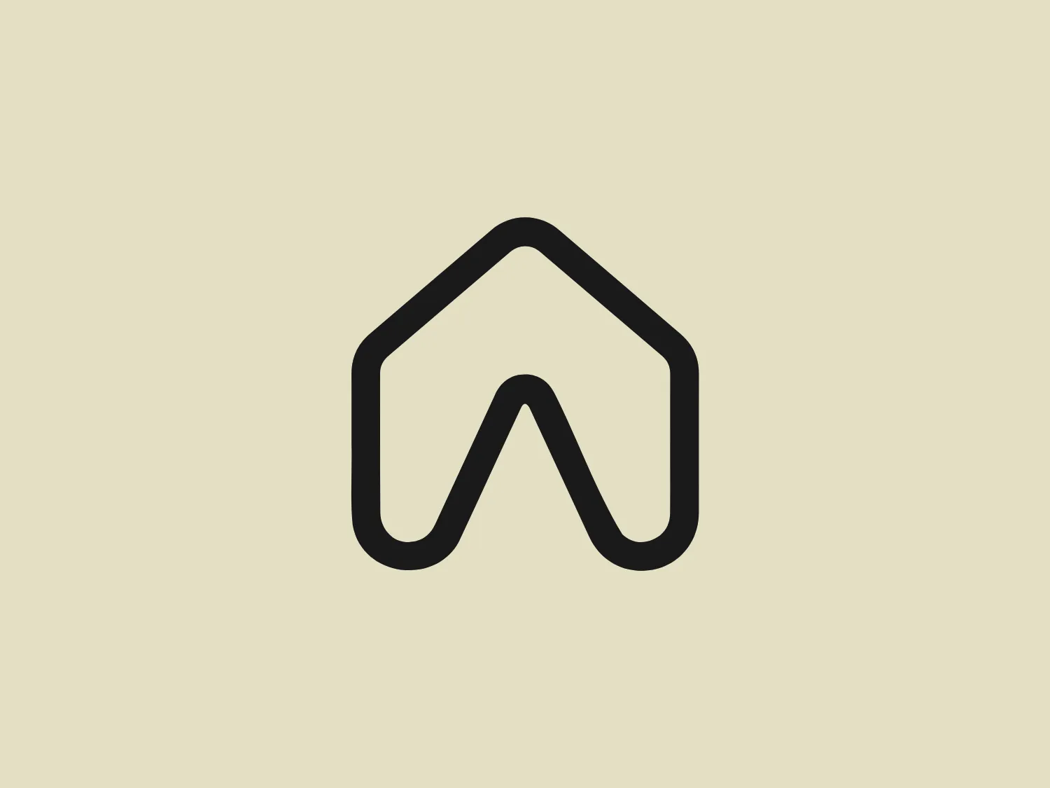 The logo for Ameublea features a stylized letter "A" resembling the shape of a house or an upturned 'V'. It is composed of bold, continuous lines with rounded corners, lending it a modern and approachable look. The lines converge at the top to form a sharp point, then diverge outward and downward, curving gently before becoming parallel at the base. The design is solid and symmetrical, conveying stability and balance. The color of the logo is a deep teal, which adds to the contemporary and sophisticated vibe of the design.
