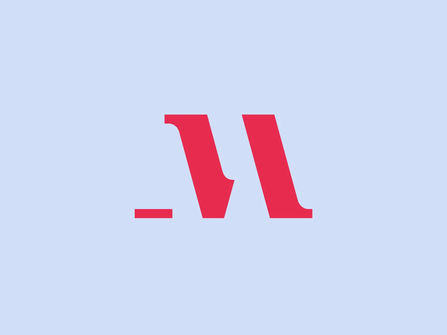 The Masterclass logo features a bold, pinkish-red minimalist design with clean lines and sharp angles, resembling the letters "N" and "M" or two angular shapes arranged in a mirror image. The small horizontal dash to the left adds to the impactful and modern aesthetic, creating a sense of balance and symmetry. The negative space between the elements enhances their distinctness.