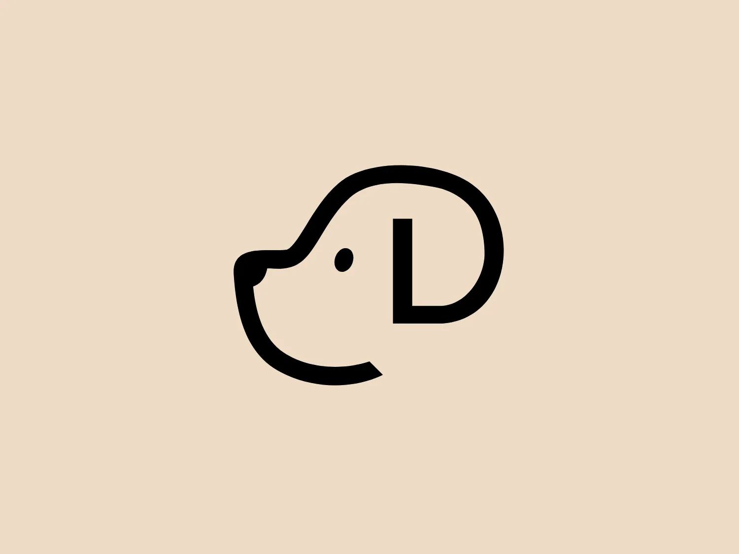 The logo for Daily Dog features a minimalist and modern design with a stylized depiction of a dog's head in profile. The bold and clean black lines against a white background cleverly use negative space and geometric shapes to suggest the dog's ear, eye, nose, and mouth. The overall aesthetic is friendly, approachable, and evokes a sense of simplicity and elegance.