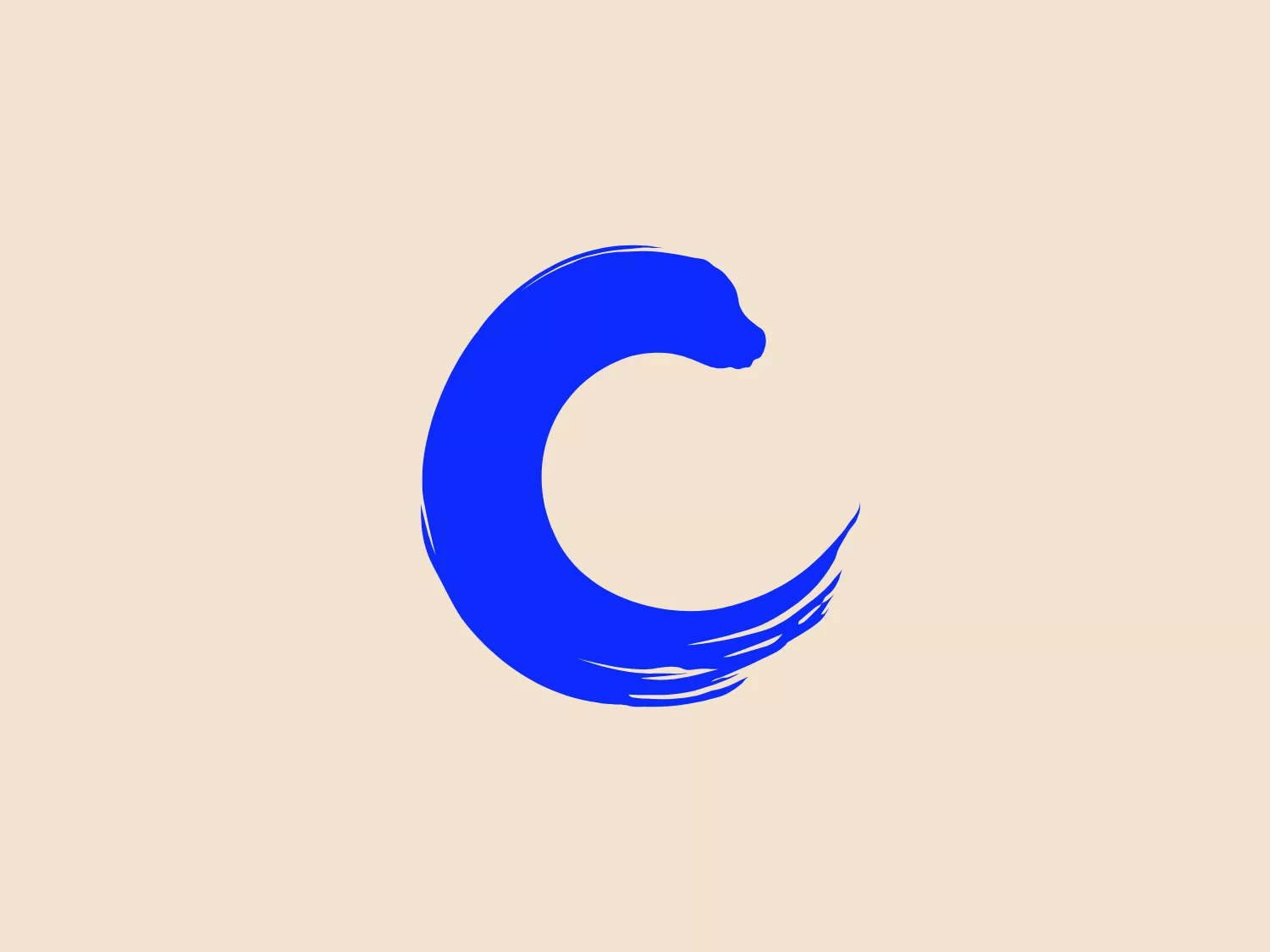 This logo features a stylized letter 'C' in a bold, saturated blue color. The design is dynamic, with brushstroke effects that give it a sense of movement and fluidity. The upper part of the 'C' culminates in a tapered end, evoking a sense of elegance and sophistication. It conveys energy and modernity, while the simplicity of the design ensures versatility and easy recognition. Given the vibrancy of the blue, a neutral yet warm background would complement it well.